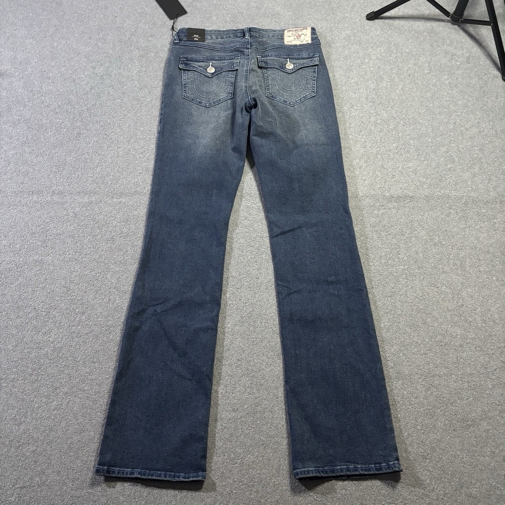 NWT True Religion Billie Mid Rise Straight Flap Jeans Size 27 28x33 Medium Wash